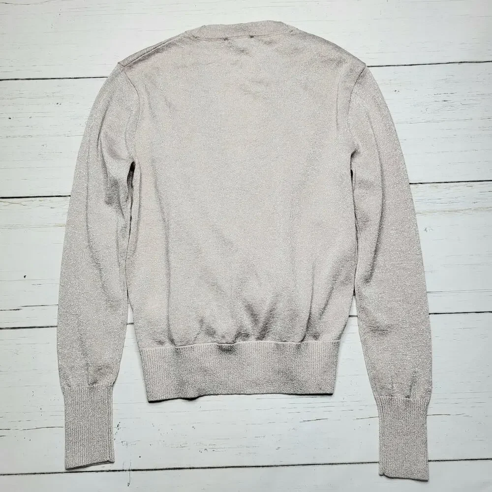 J Crew Shimmer Lurex Wrap Surplice Sweater Top Pink Metallic Wool Blend Small